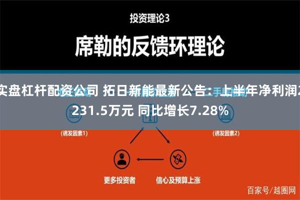 实盘杠杆配资公司 拓日新能最新公告：上半年净利润2231.5万元 同比增长7.28%